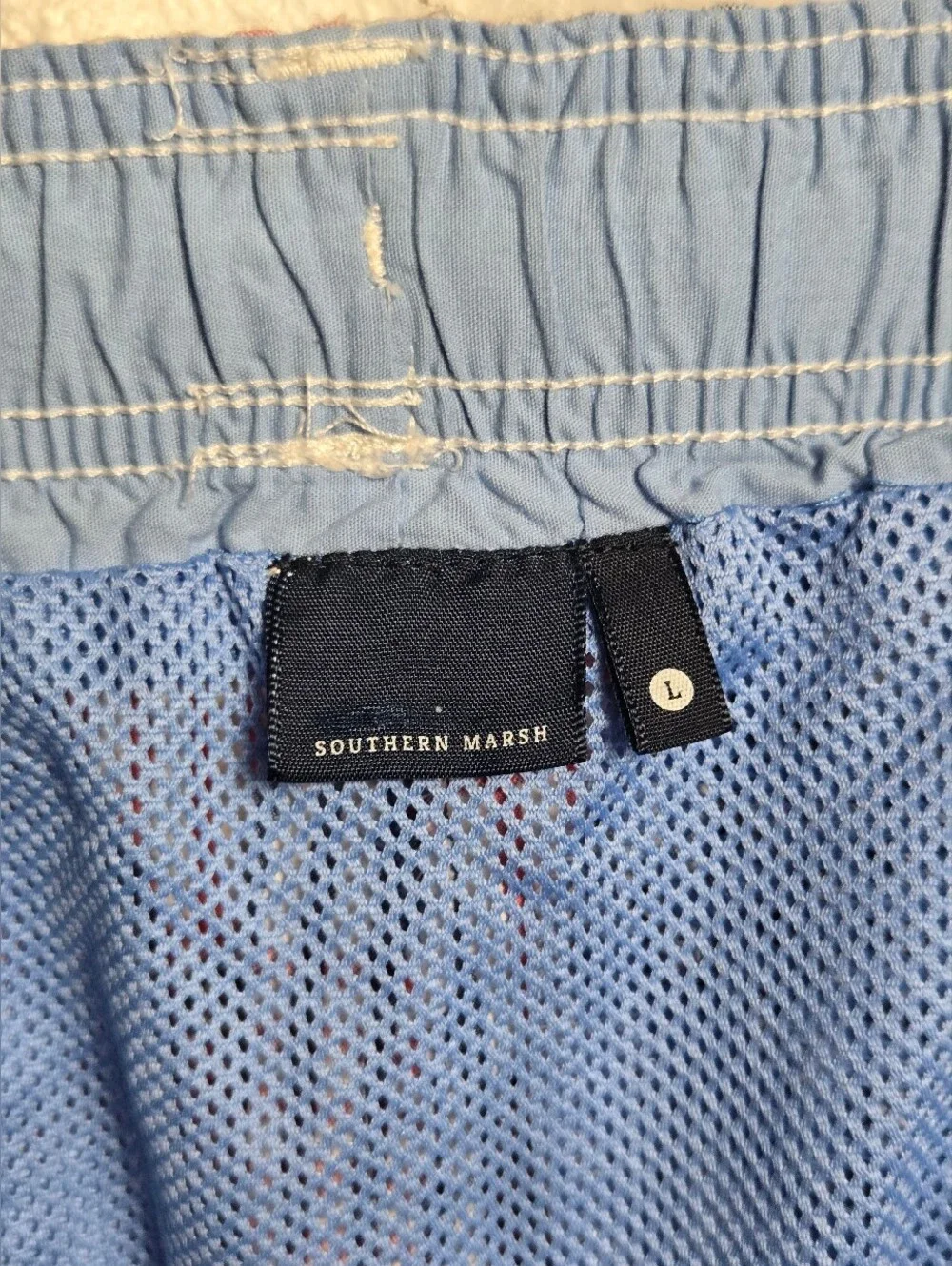 Southern Marsh Mens Seersucker Plaid Swim Trunks Red Blue Mesh Lined Short Large